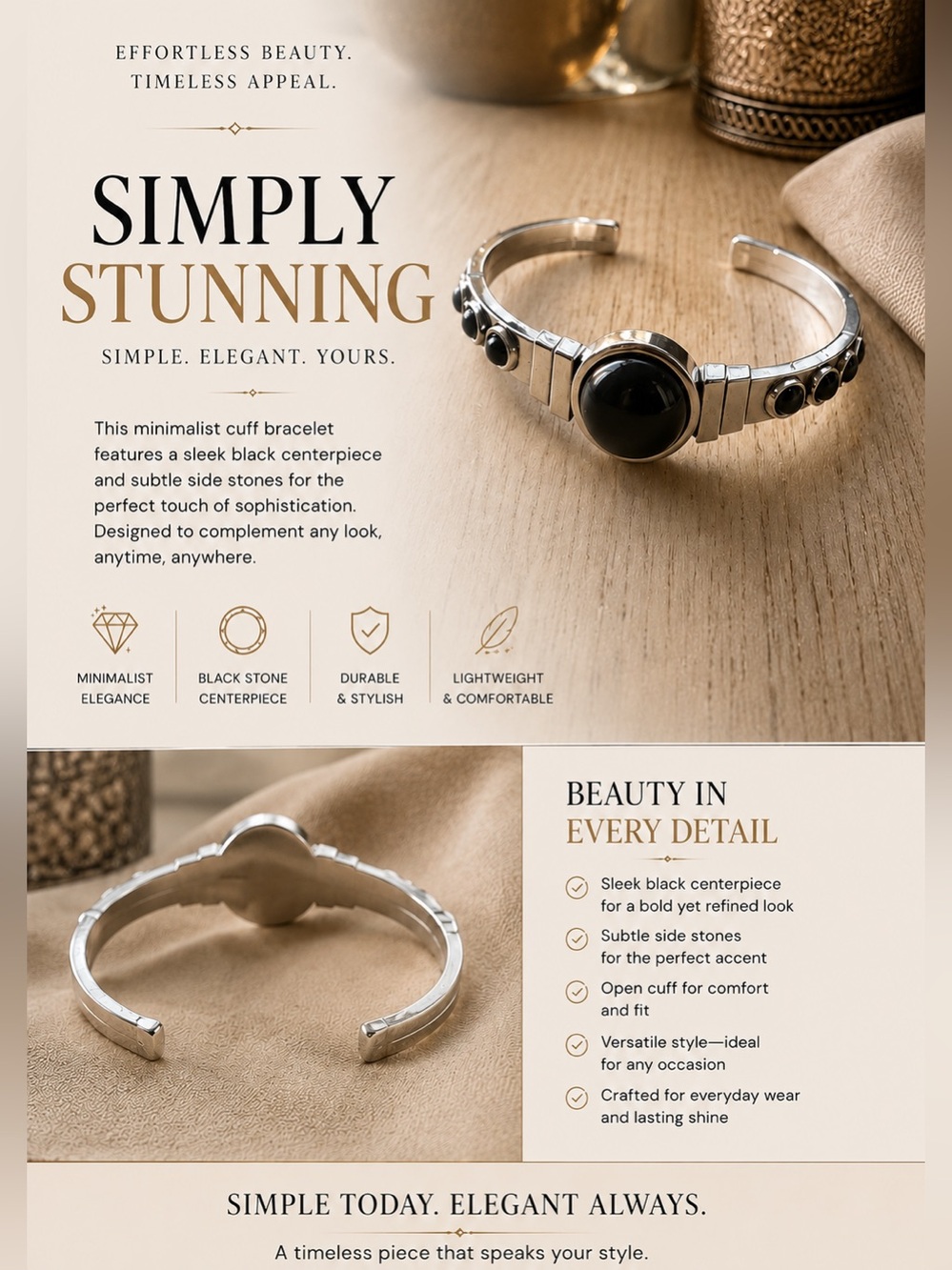 Black Stone Cuff Bracelet